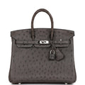 Pre-owned Hermes Birkin 25 Graphite Ostrich Palladium Hardware