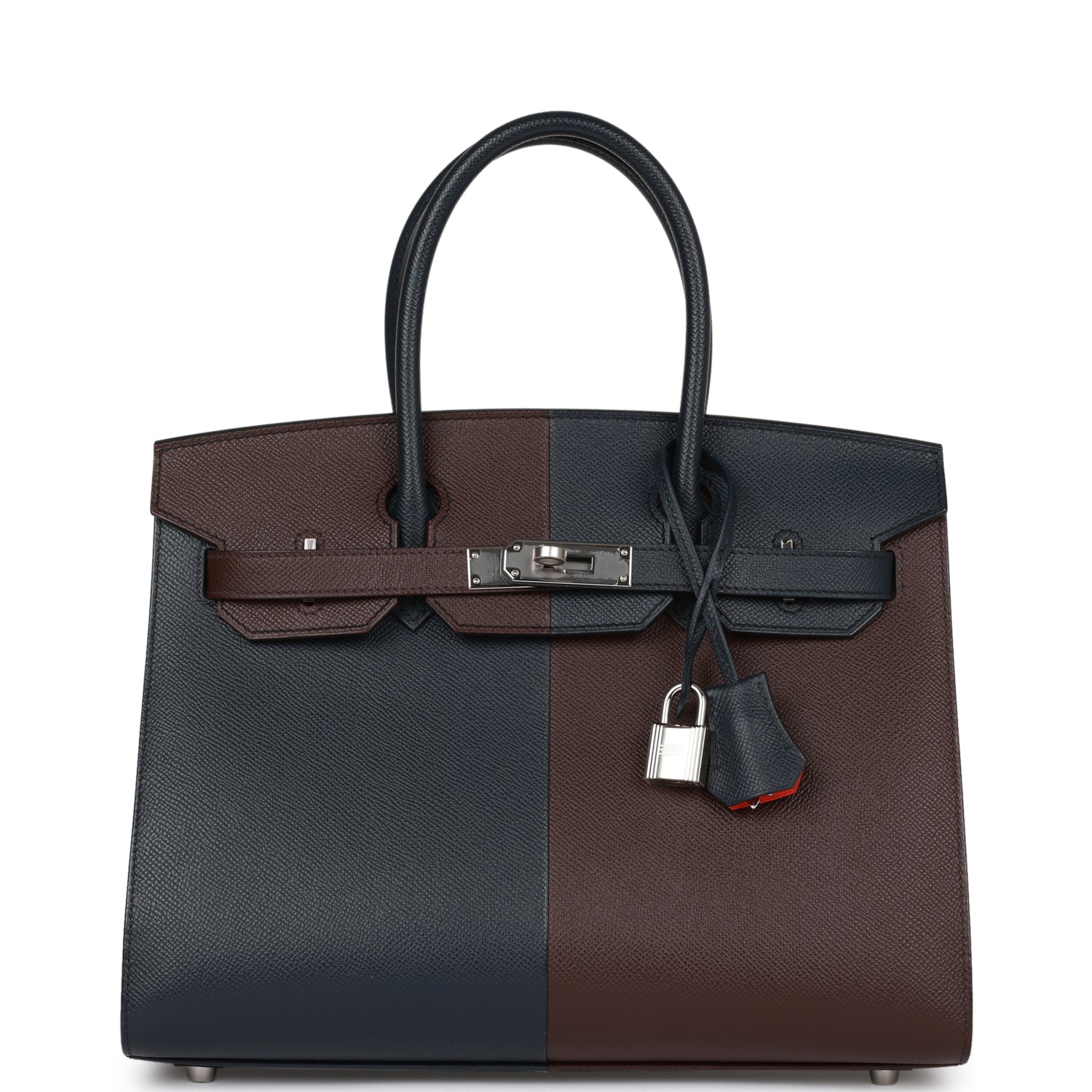 Pre-owned Hermes Casaque Birkin Sellier 30 Rouge Sellier and Bleu Indigo Epsom Palladium Hardware