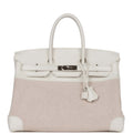 Pre-owned Hermes Birkin 35 White Gulliver and Toile H Palladium Hardware