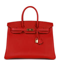 Pre-owned Hermes Birkin 35 Rouge Casaque Epsom Gold Hardware