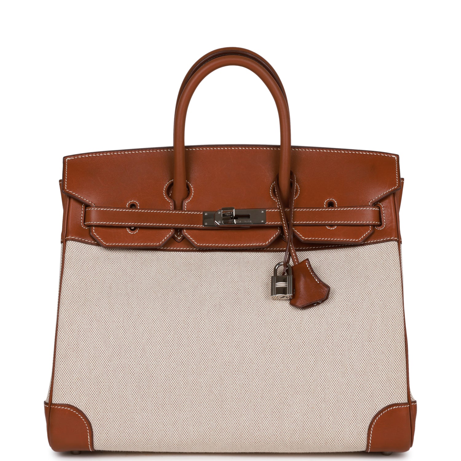 Pre-owned Hermes HAC Birkin 32 Toile and Barenia Palladium Hardware