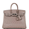 Pre-owned Hermes Birkin 25 Gris Tourterelle Ostrich Palladium Hardware