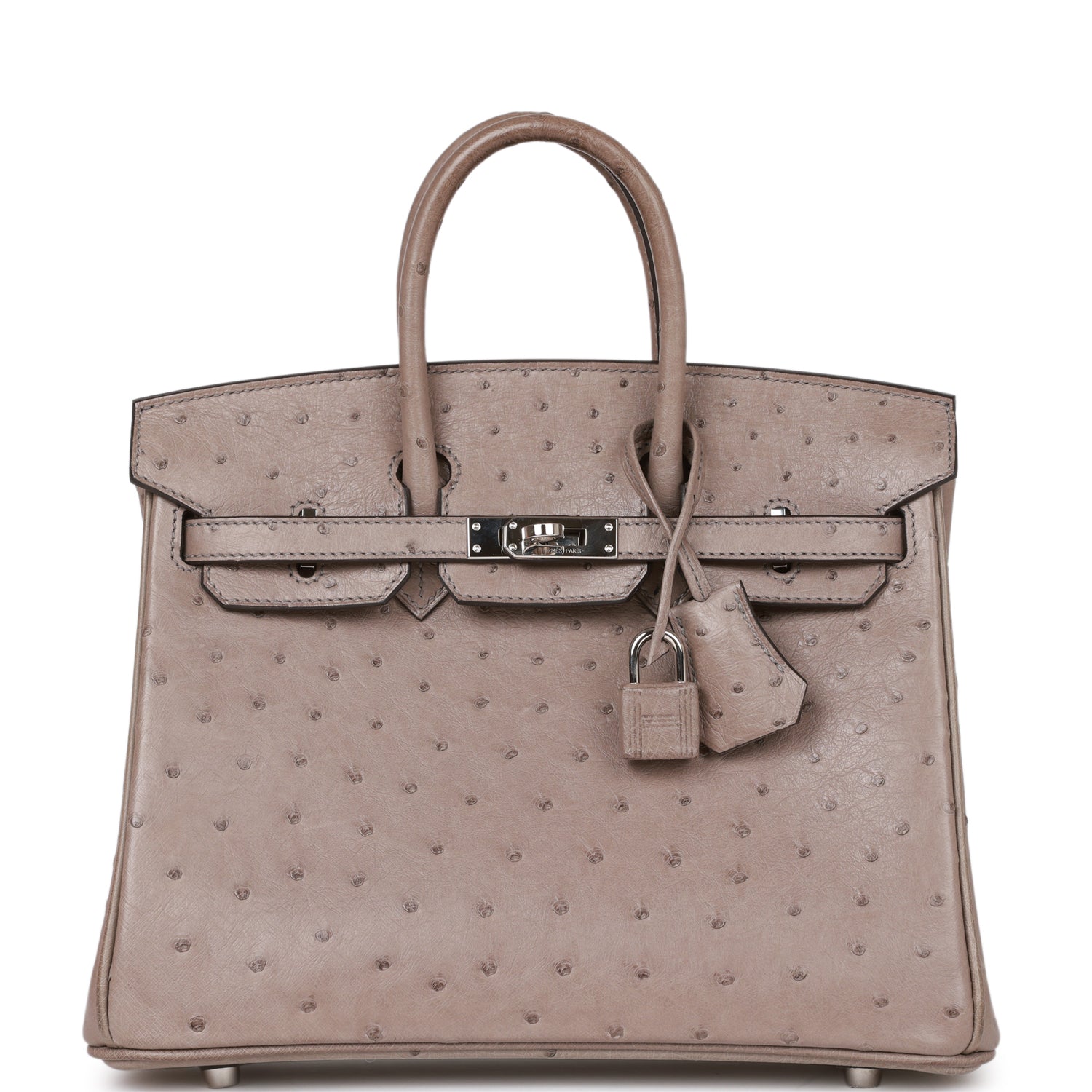 Pre-owned Hermes Birkin 25 Gris Tourterelle Ostrich Palladium Hardware