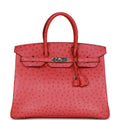 Pre-owned Hermes Birkin 35 Bougainvillea Ostrich Palladium Hardware