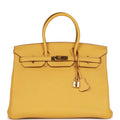 Pre-owned Hermes Birkin 35 Soleil Togo Gold Hardware