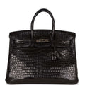 Pre-owned Hermes Birkin 35 Black Matte Crocodile Porosus Palladium Hardware
