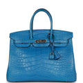 Pre-owned Hermes Birkin 35 Mykonos Matte Alligator Palladium Hardware