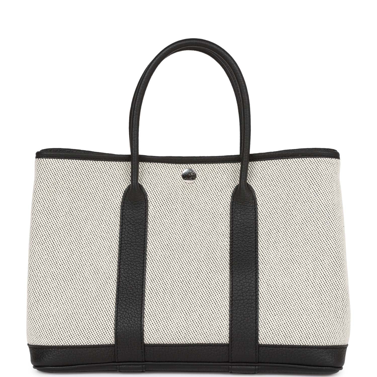 Hermes Garden Party 30 Ecru Toile and Black Negonda Palladium Hardware