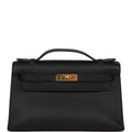 Hermes Kelly Pochette Black Swift Gold Hardware