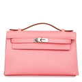 Pre-owned Hermes Kelly Pochette Rose Confetti Epsom Palladium Hardware