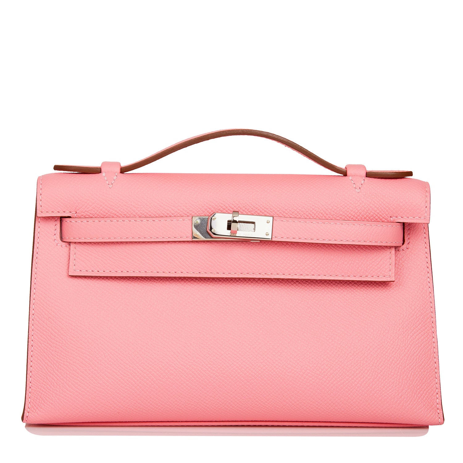 Pre-owned Hermes Kelly Pochette Rose Confetti Epsom Palladium Hardware