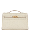 Hermes Kelly Pochette Beton Ostrich Gold Hardware