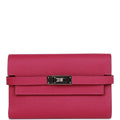 Pre-owned Hermes Medium Kelly Depliant Wallet Rose Pourpre Epsom Palladium Hardware