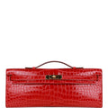 Pre-owned Hermes Kelly Cut Braise Shiny Porosus Crocodile Gold Hardware