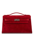 Hermes Kelly Pochette Rouge Vif Doblis Palladium Hardware