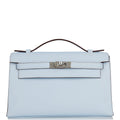 Hermes Kelly Pochette Bleu Brume Swift Palladium Hardware