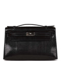 Hermes Kelly Pochette Black Lizard Ruthenium Hardware