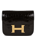 Hermes Constance Slim Wallet Shiny Black Alligator Gold Hardware