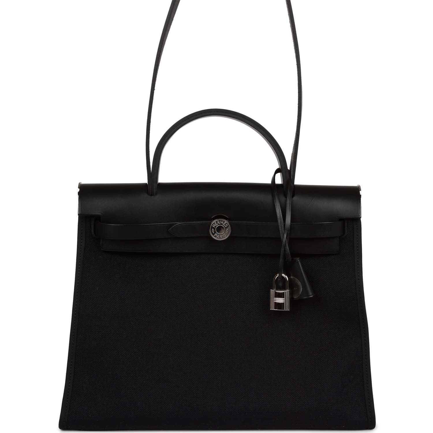 Pre-owned Hermes Herbag Zip PM 31 Black Toile H Berline Hunter Palladium Hardware