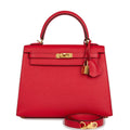 Hermes Kelly Sellier 25 Rouge Casaque Epsom Gold Hardware