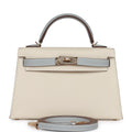 Hermes Special Order (HSS) Kelly Sellier 20 Craie and Bleu Lin Epsom Permabrass Hardware