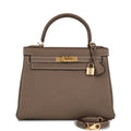 Pre-owned Hermes Kelly Retourne 28 Etoupe Clemence Gold Hardware
