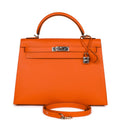 Pre-owned Hermes Kelly Sellier 32 Feu Epsom Palladium Hardware
