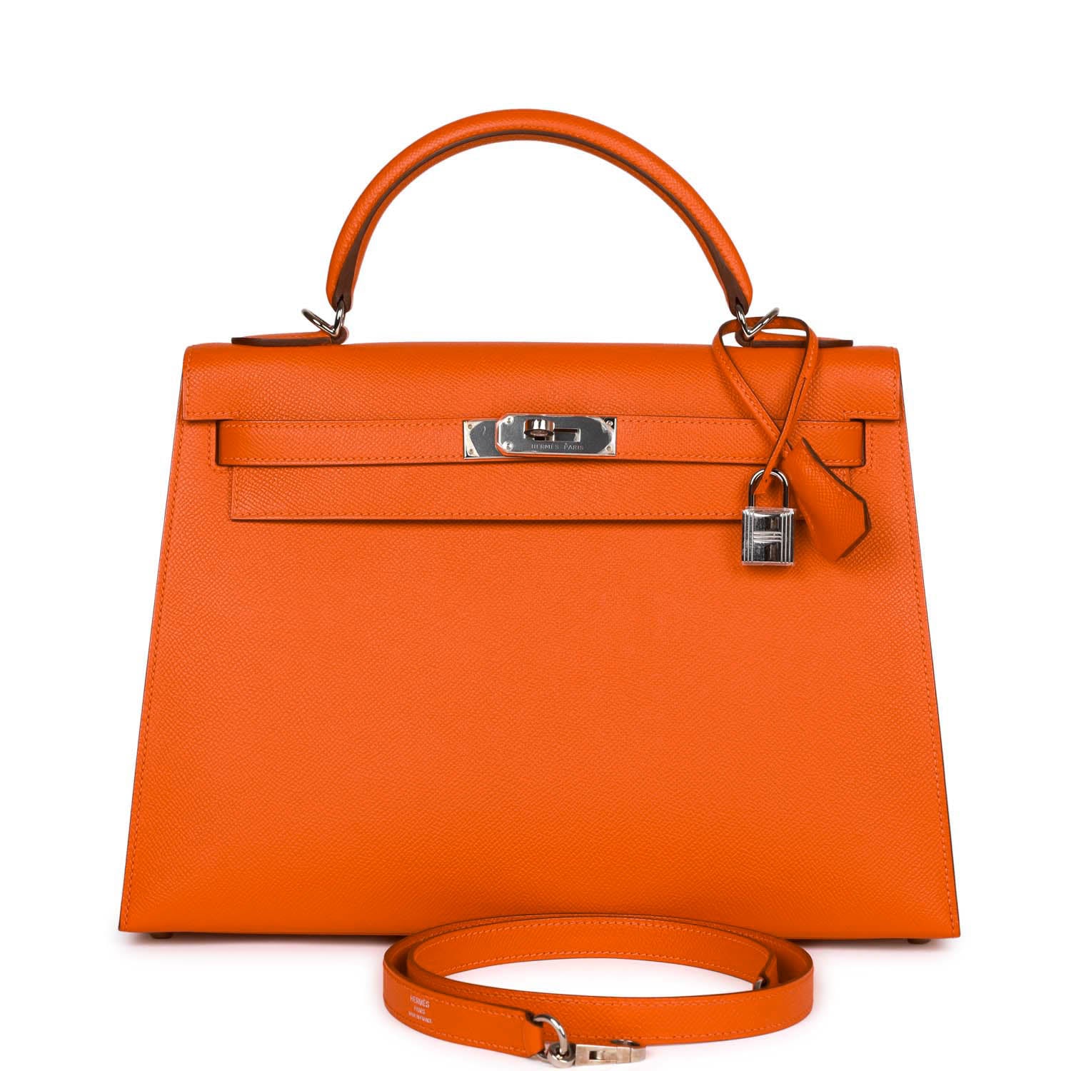 Pre-owned Hermes Kelly Sellier 32 Feu Epsom Palladium Hardware