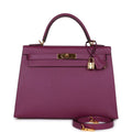 Pre-owned Hermes Kelly Sellier 32 Anemone Epsom Gold Hardware