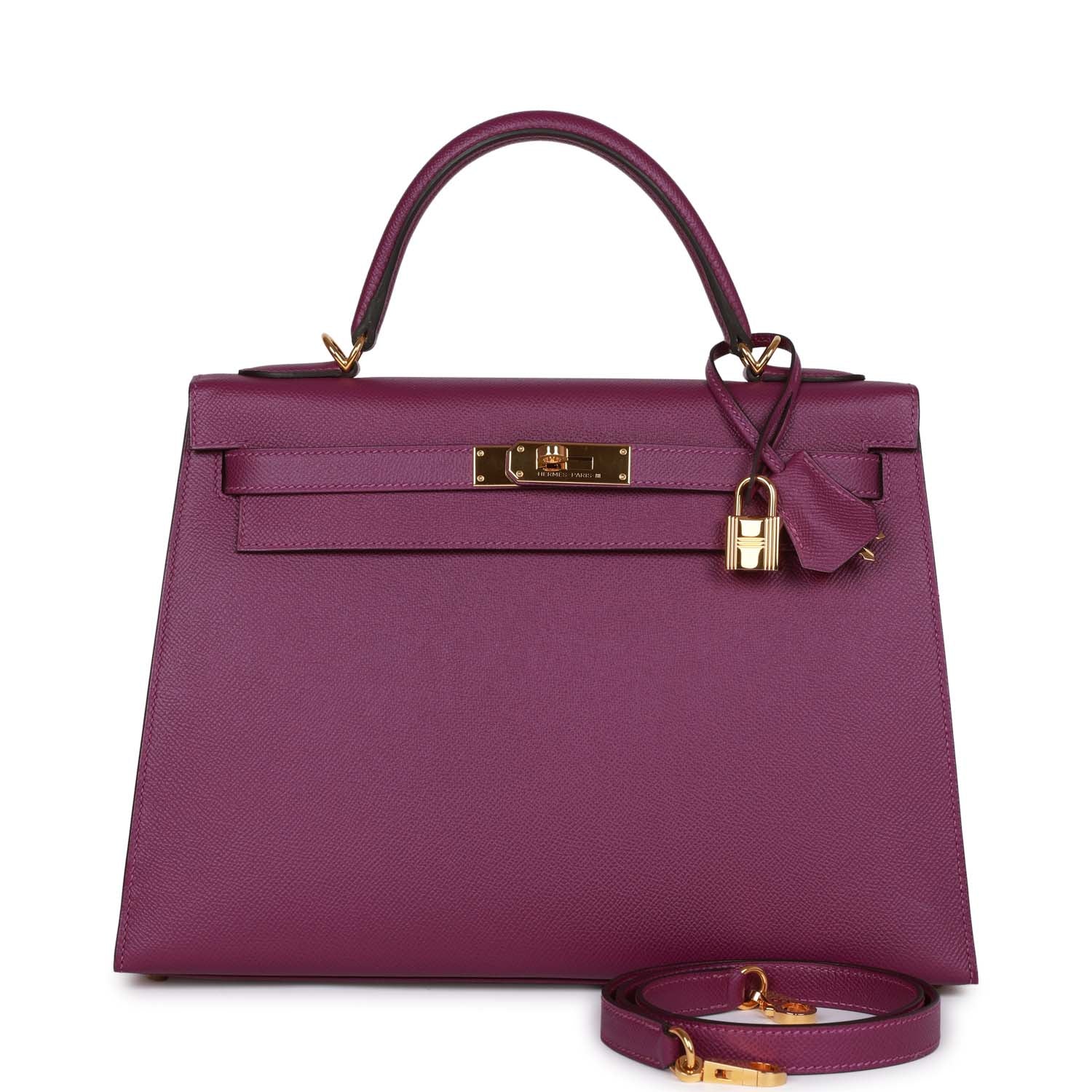 Pre-owned Hermes Kelly Sellier 32 Anemone Epsom Gold Hardware