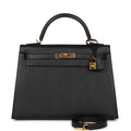 Pre-owned Hermes Kelly Sellier 32 Black Epsom Gold Hardware