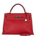 Pre-owned Hermes Kelly Mou 32 Vermillion Togo Palladium Hardware