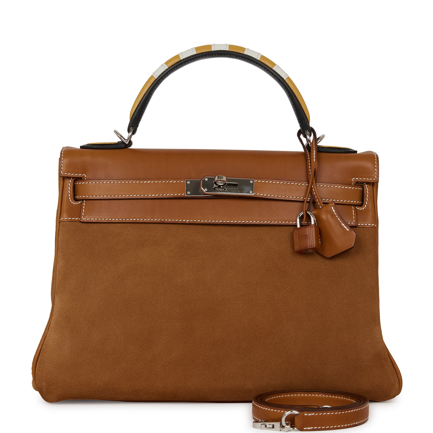 Pre-owned Hermes Grizzly Kelly Retourne 32 Fauve Au Gallop Barenia Palladium Hardware