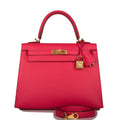 Hermes Rose Extreme Epsom Sellier Kelly 25cm Gold Hardware