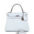 Pre-owned Hermes Kelly Retourne 25 Bleu Brume Swift Palladium Hardware