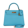 Hermes Kelly Sellier 28 Celeste Epsom Gold Hardware