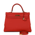 Pre-owned Hermes Kelly Retourne 35 Geranium Togo Gold Hardware