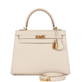 Pre-owned Hermes Kelly Sellier 25 Craie Epsom Gold Hardware