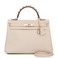 Pre-owned Hermes Kelly Retourne 32 Craie Au Gallop Togo Palladium Hardware