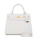 Hermes Special Order (HSS) Kelly Sellier 25 White Verso Epsom Brushed Gold Hardware