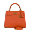 Pre-owned Hermes Kelly Sellier 25 Feu Epsom Gold Hardware