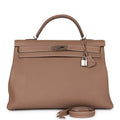 Pre-owned Hermes Kelly Retourne 40 Etoupe Togo Palladium Hardware