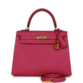 Pre-owned Hermes Kelly Sellier 25 Rose Pourpre Epsom Gold Hardware
