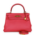 Pre-owned Hermes Kelly Retourne 28 Rose Extreme Clemence Gold Hardware