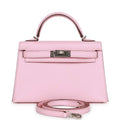 Pre-owned Hermes Kelly Sellier 20 Rose Sakura Chevre Palladium Hardware