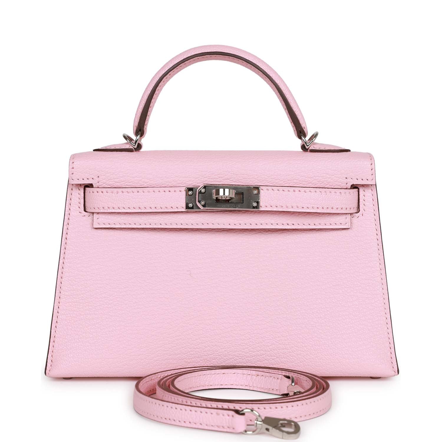 Pre-owned Hermes Kelly Sellier 20 Rose Sakura Chevre Palladium Hardware