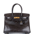 Hermes Birkin 30 Graphite Shiny Porosus Crocodile Gold Hardware