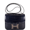 Hermes Bleu Marine Alligator and Ombre Lizard Marquette Constance 18cm Palladium Hardware
