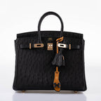 Hermès Birkin 25 Black Ostrich Rose Gold Hardware - 2021, Z