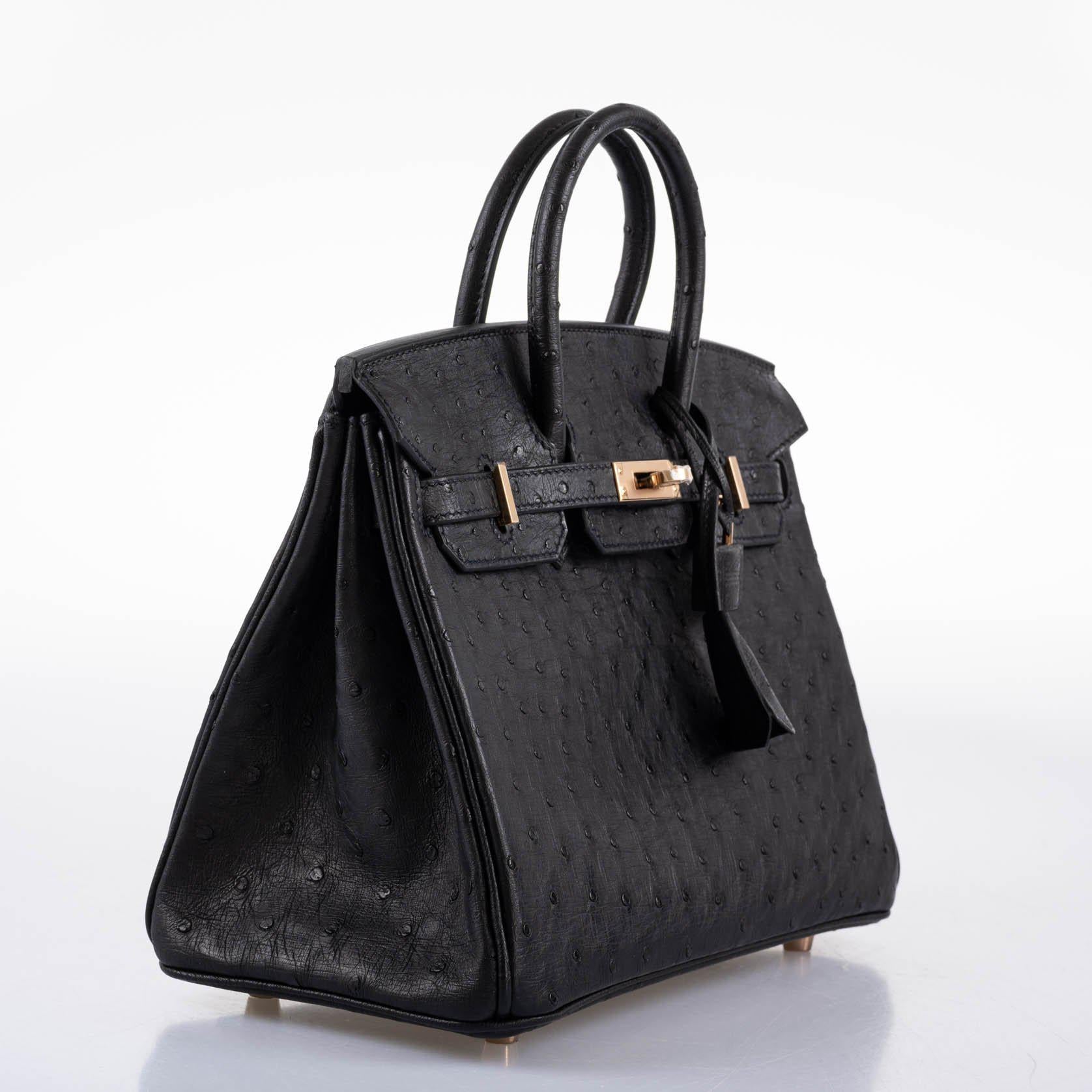 Hermès Birkin 25 Black Ostrich Rose Gold Hardware - 2021, Z